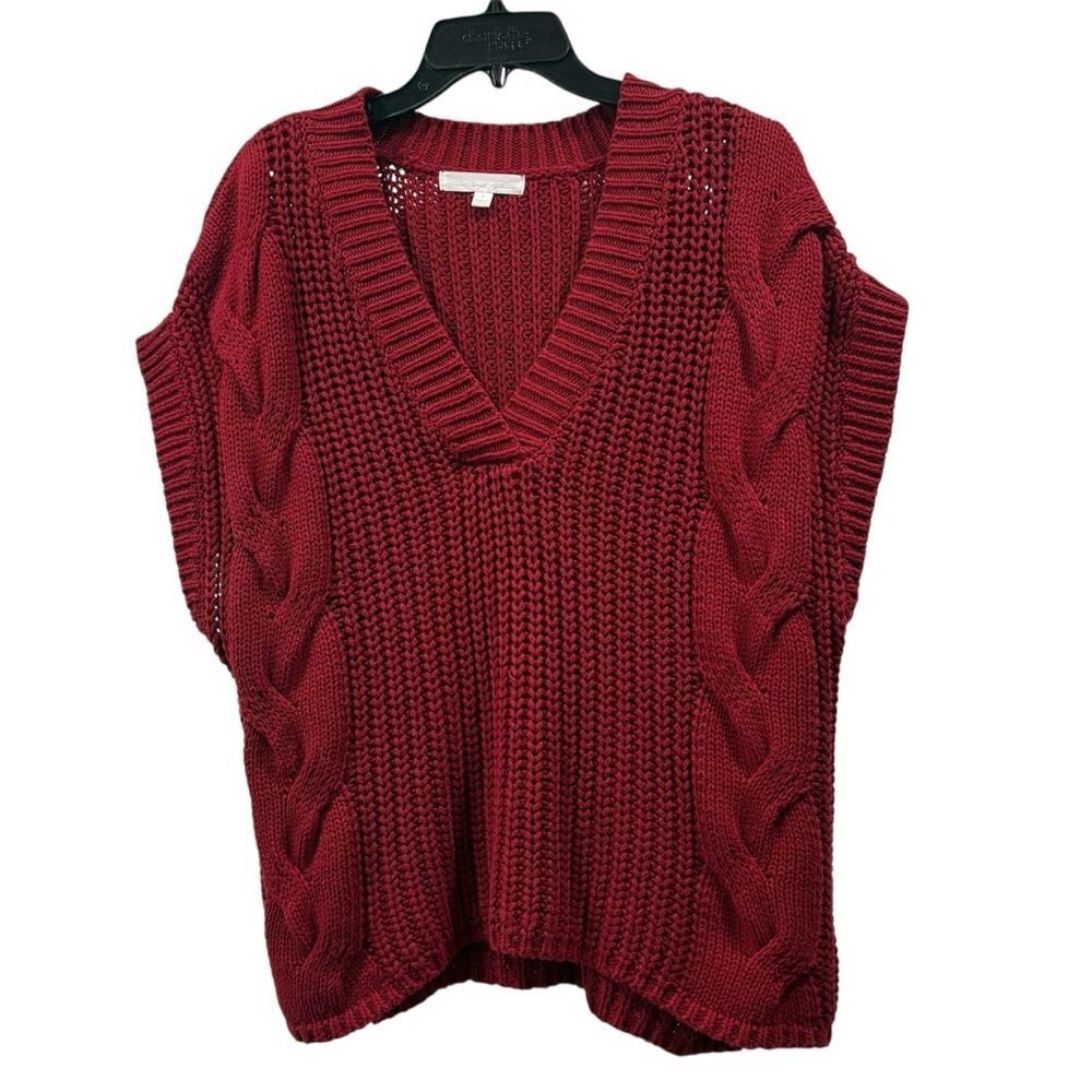 Adyson Parker Dark Red Cable Knit Sweater Vest Size L Cableknit